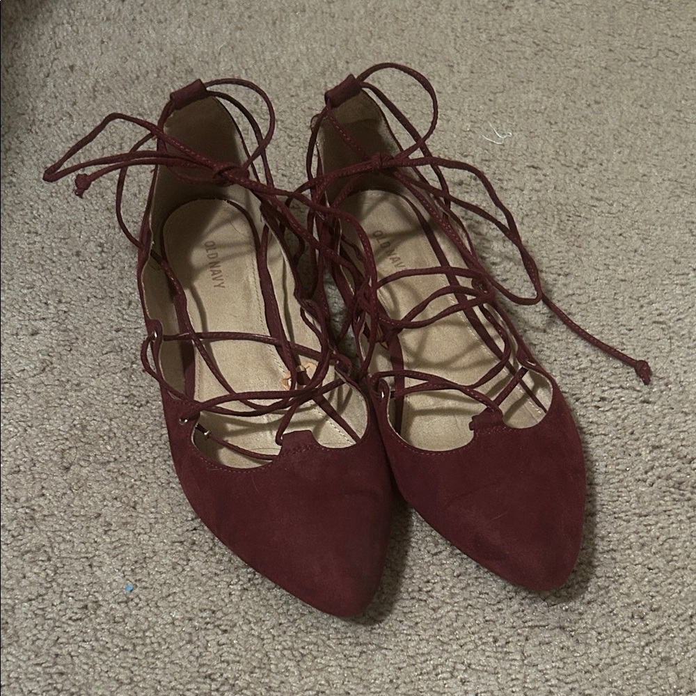 Burgundy Old Navy Lace Up Ballet Flats